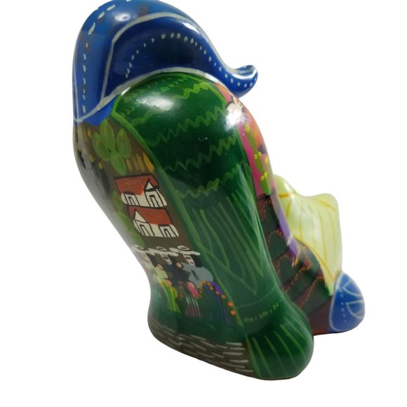 Ceramic Cat Figurine Colorful Red Clay Folk Art Hand Painted Cat Scenic Village - Picture 5 of 12